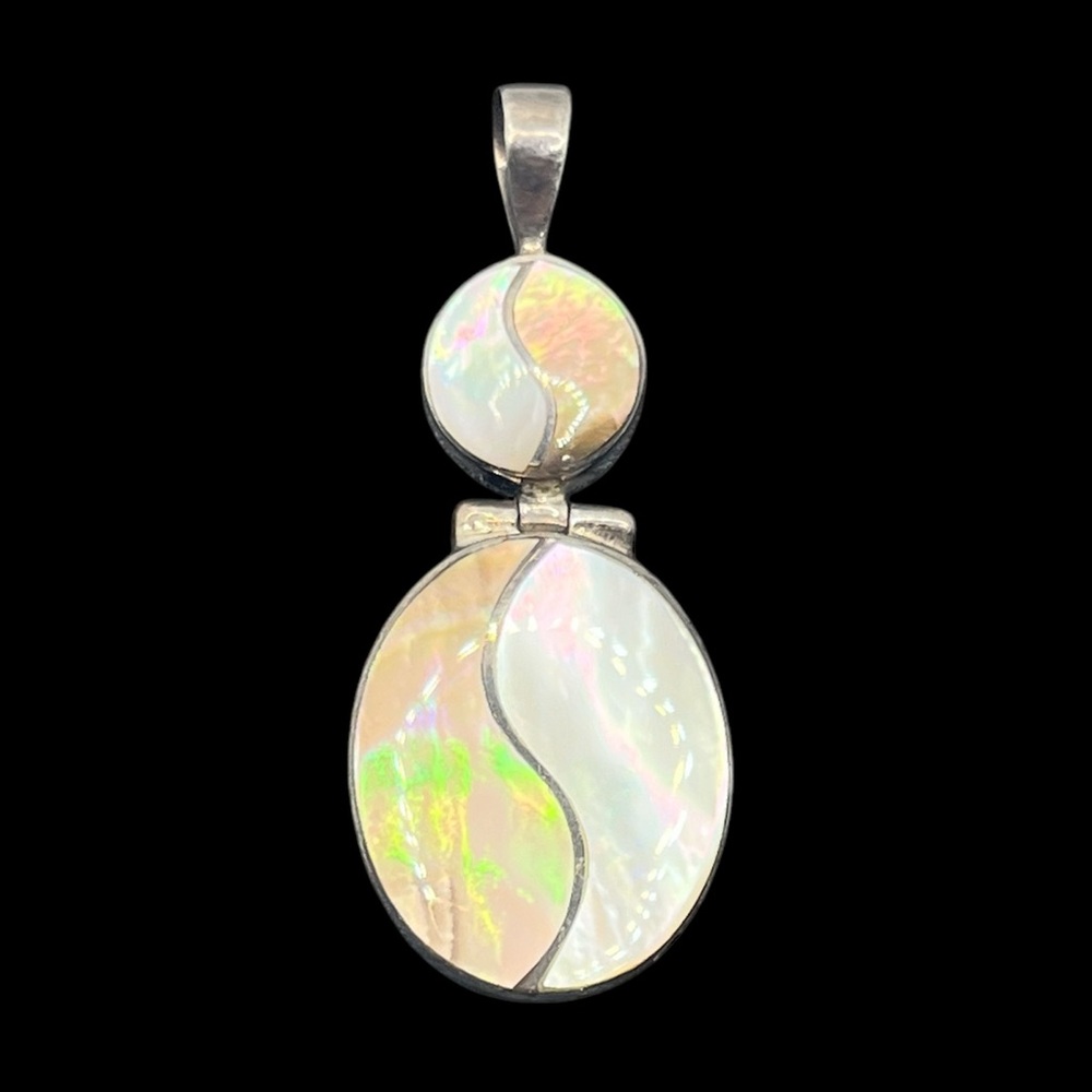 Acleoni artisan Yin Yang mother of pearl sterling silver pendant for necklace